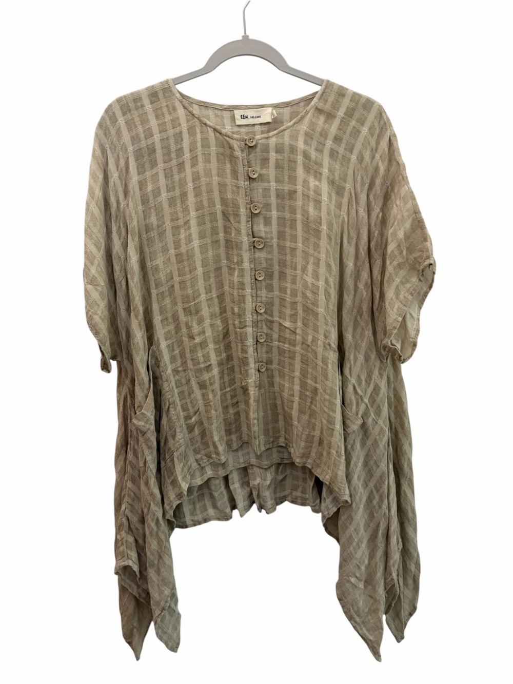 NWT Zen Cheyenne Art to Wear Oversized  Gingham High Low Ruffle Tunic Top L/XL